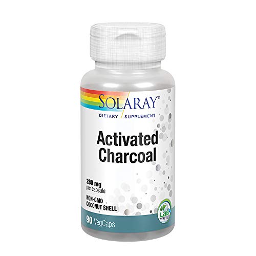 SOLARAY Activated Charcoal 280mg | Coconut Source | Healthy Inner Cleansing & Digestive Tract Support | Non-GMO, Vegan & Lab Verified | 90 Capsules