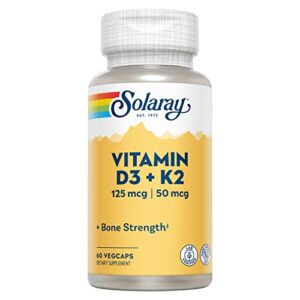 solaray vitamin d-3 + k-2, calcium absorption, bone strength, cardiovascular & immune function support, 60 vegcaps