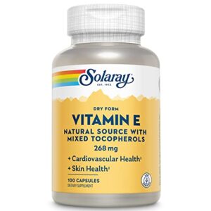 solaray vitamin e, dry 400 iu w/ mixed tocopherols | non-oily | healthy cardiac function, antioxidant activity & skin health support | 100 capsules