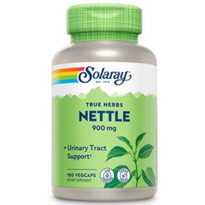 solaray nettle leaf 900 mg, vegan supplement for urinary health and kidney support, prostate health and respiratory wellness, non-gmo, 60 day money back guarantee. 90 servings, 180 vegcaps