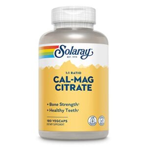 solaray calcium magnesium citrate 1:1 ratio, healthy bones, teeth, muscle & nervous system support, 30 serv, 180 vegcaps