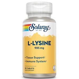 solaray l-lysine, free-form 1000mg | amino acid | healthy cognitive, immune system, bones & skin support | 90ct, 30 serv