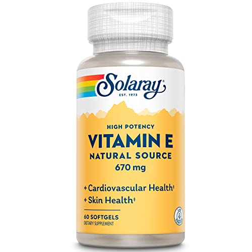 Solaray Vitamin E 1000 IU Softgels, 670 mg, d-Alpha Tocopherol, Healthy Skin, Cardiovascular Function, and Antioxidant Activity Support, Lab Verified, 60-Day Money-Back Guarantee, 60 Servings, 60 Softgels