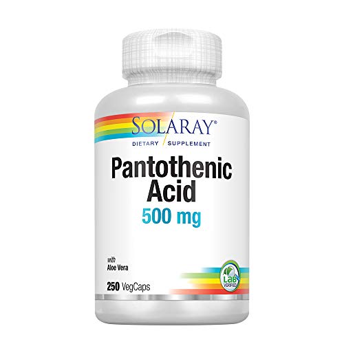 SOLARAY Pantothenic Acid 500mg | Vitamin B-5 for Coenzyme-A Production & Energy Metabolism | for Hair, Skin, Nails & Digestive Support | 250 VegCaps