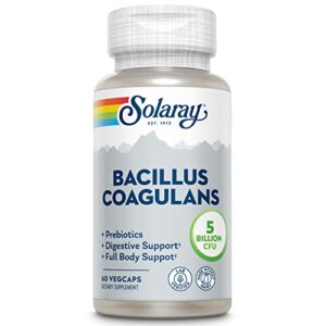 solaray bacillus coagulans probiotic, shelf stable | full body support | 5 bill. cfus & prebiotics, 60 vegcaps, 30 serv.