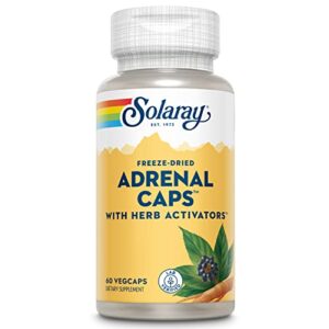 solaray freeze-dried adrenal caps with herb activators, eleuthero, licorice, gotu kola, and clove, adrenal support supplements for healthy stress management, lab verified, 60-day money-back guarantee, 30 servings, 60 vegcaps