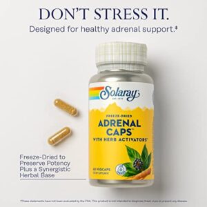 Solaray Freeze-Dried Adrenal Caps with Herb Activators, Eleuthero, Licorice, Gotu Kola, and Clove, Adrenal Support Supplements for Healthy Stress Management, Lab Verified, 60-Day Money-Back Guarantee, 30 Servings, 60 VegCaps