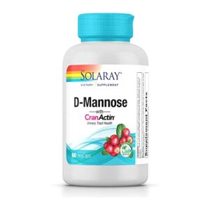 solaray d-mannose with cranactin cranberry supplement 400mg, urinary tract health & bladder support capsules with vitamin c for immune function, vegan, 60 day guarantee, 30 servings, 60 vegcaps