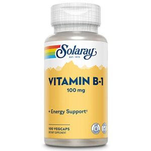 solaray vitamin b-1 100 mg | healthy energy metabolism, skin, brain, heart & nervous system support | 100 vegcaps