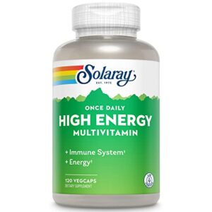 solaray once daily high energy multivitamin, iron free, timed release energy support, whole food and herb base ingredients, men’s and women’s multi vitamin, 120 servings, 120 vegcaps