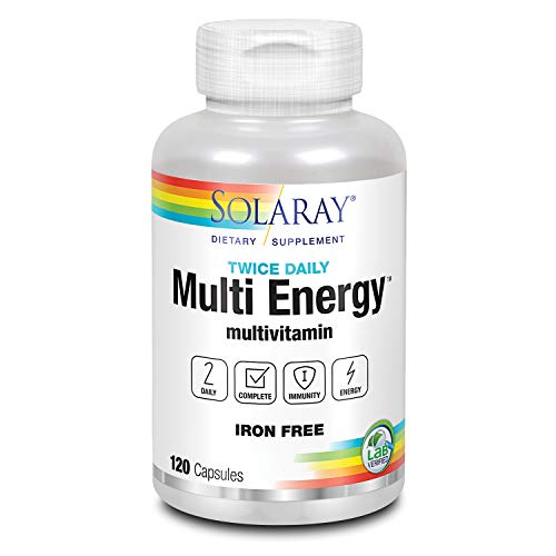 SOLARAY Twice Daily Multi Energy, Iron Free | Complete Multivitamin for Immune & Energy Support (60 Serv, 120 CT)