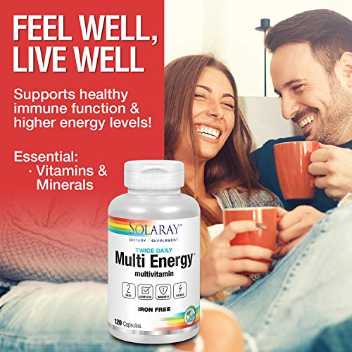 SOLARAY Twice Daily Multi Energy, Iron Free | Complete Multivitamin for Immune & Energy Support (60 Serv, 120 CT)