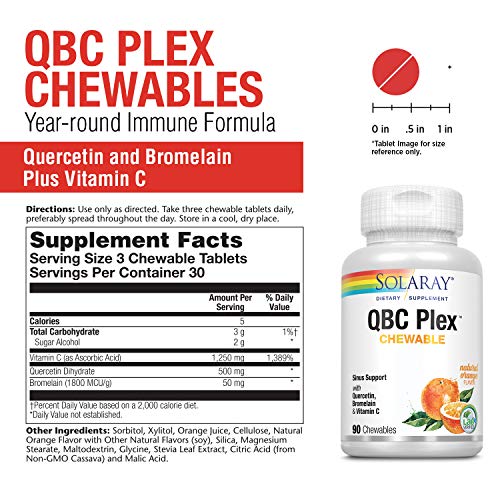 SOLARAY QBC Plex Chewables | Quercetin & Bromelain Plus Vitamin C | Immune & Respiratory Health Support | 90ct, 30 Serv.