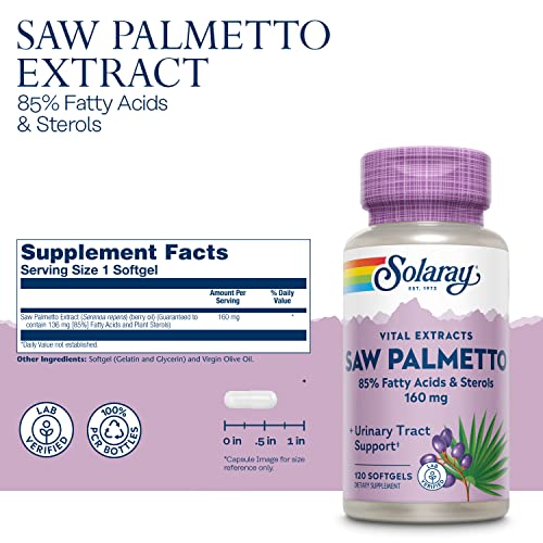 SOLARAY Saw Palmetto Extract, Healthy Prostate & Urinary Tract Support, Lab Verified (120 Softgels)