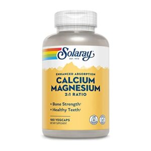 solaray enhanced absorption calcium magnesium – 180 vegcaps – 2:1 ratio – supports bone strength & healthy teeth – vegan