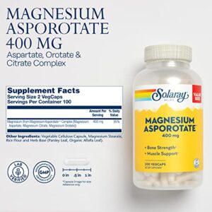 Solaray Magnesium Asporotate 400 mg, Chelated Magnesium Supplement for Bone Health, Muscle & Nerve Function Support