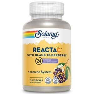 solaray reacta-c with 500mg vitamin c, 200mg sambucus black elderberry extract, immune system defense vitamins, patented 24 hour immunity booster support supplement, vegan, 120 capsules, 120 servings