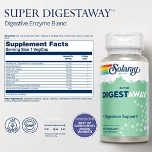 SOLARAY Super Digestaway Digestive Enzyme Blend | Healthy Digestion & Absorption of Proteins, Fats & Carbohydrates | Lab Verified | 90 VegCaps