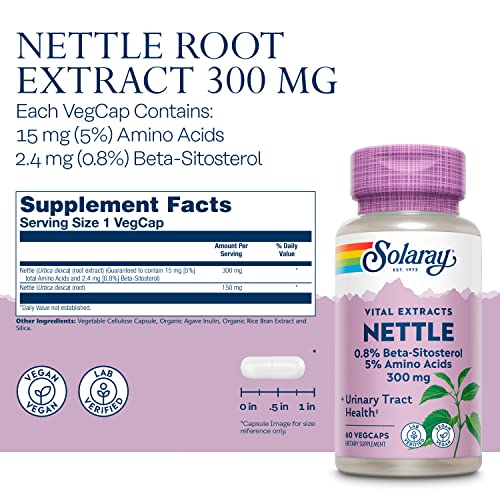 SOLARAY Nettle Extract 300 mg, Healthy Urinary & Prostate Support for Men, W/ Amino Acids & Beta-Sitosterol, 60 VegCaps