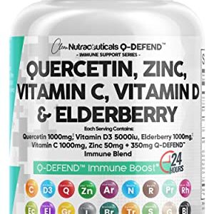 Quercetin 1000mg Zinc 50mg Vitamin C 1000mg Vitamin D 5000 IU Bromelain Elderberry - Lung Immune Defense Support Supplement Adults with Artemisinin, Sea Moss, Echinacea, Garlic Immunity Allergy Relief