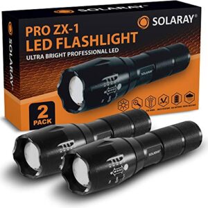 solaray (new) handheld led tactical flashlights – professional series zx-1 (2 pack) – bright high lumen, 5 light modes, adjustable focus, water resistant – great gift for men