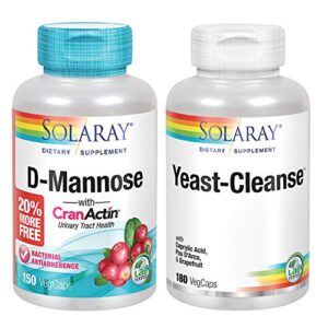 solaray d-mannose w/ cranactin cranberry extract 1000mg & yeast-cleanse bundle | healthy cleansing support | 150, 180ct