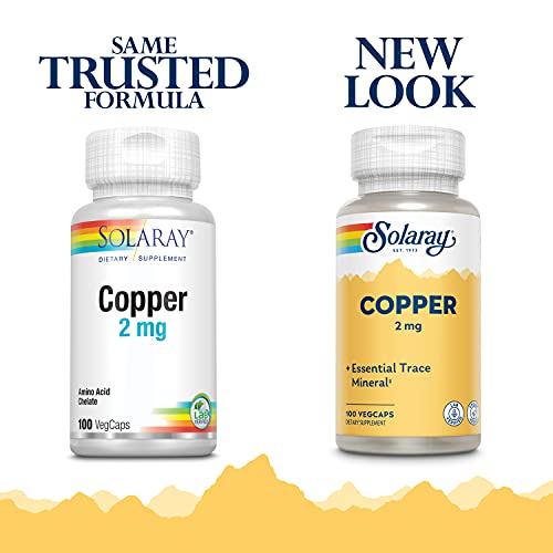 Solaray Copper 2 mg | Healthy Red Blood Cell Formation, Immune and Nerve Function Support | Non-GMO | 100ct, 100 Serv - 3PACK