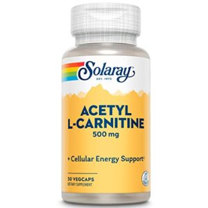 solaray acetyl l-carnitine 500 mg | healthy cellular energy, memory, mood, and cardiovascular support | 30 vegcaps