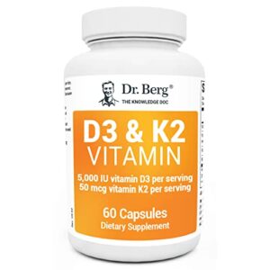 dr. berg’s d3 k2 vitamin 5000 iu w/ mct oil – clean ingredients – 50 mcg mk7 vitamin k2, purified bile salts, zinc & magnesium for ultimate absorption – k2 d3 vitamin supplement – 60 capsules