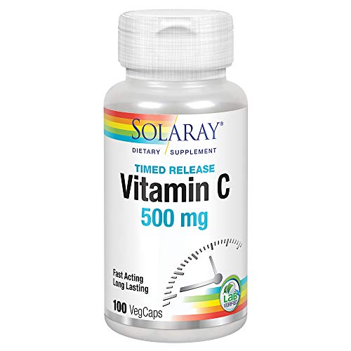 SOLARAY Vitamin C w/ Rose Hips & Acerola 500mg, Timed-Release | Immune, Skin, Hair, Nail Health Support, 100ct, 100 Serv