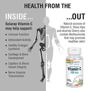 SOLARAY Vitamin C w/ Rose Hips & Acerola 500mg, Timed-Release | Immune, Skin, Hair, Nail Health Support, 100ct, 100 Serv