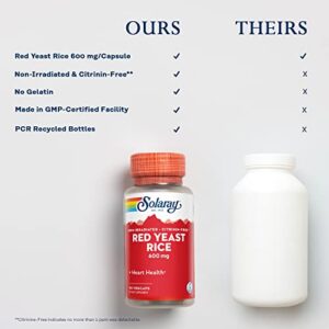 SOLARAY Red Yeast Rice, Healthy Heart & Cardiovascular Support, Non-Irradiated & Citrinin-Free, 60 Day Money-Back Guarantee, 90 Servings, 90 VegCaps