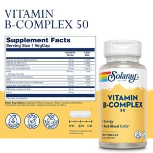 SOLARAY Vitamin B-Complex, Healthy Energy & Red Blood Cell Formation Support & More, 100 Servings, 100 VegCaps