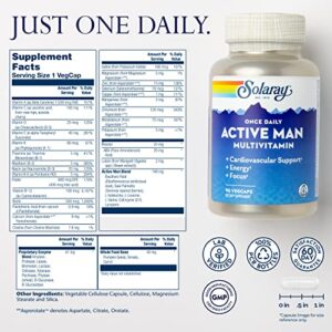 SOLARAY Once Daily Active Man Multivitamin & Mineral, Multivitamin for Cardiovascular, Support, Energy & Focus, Digestive Enzyme Blend, Amino Acids and Whole Food Base, 90 Servings, 90 VegCaps