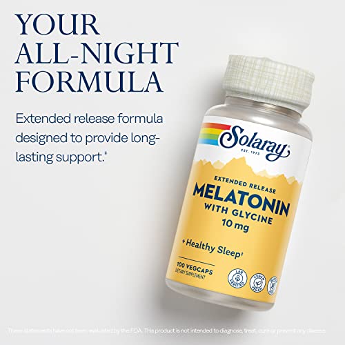 SOLARAY Melatonin 10 mg with Glycine, Extended Release, Healthy Sleep Cycle & Calming Relaxation Support, 100 VegCaps