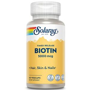 solaray biotin 5000 mcg | timed release | fast-acting, long-lasting healthy hair, skin & nails support | 60 vegcaps