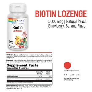 SOLARAY Biotin 5000 mcg | Natural Peach, Strawberry, Banana Flavor | Healthy Hair, Skin & Nails Support | 60 Lozenges