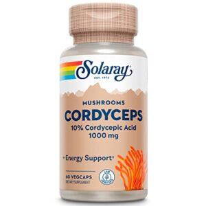 solaray fermented cordyceps mushroom 500 mg | healthy heart function, energy & stamina support | 60 vegcaps, 30 servings