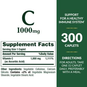 Nature's Bounty Vitamin C Caplets, 1000 mg Supplement, 300 Count