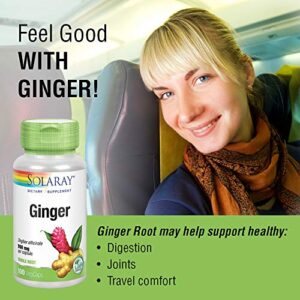 SOLARAY Ginger Root 1100mg | Healthy Digestion, Joints and Motion & Stomach Discomfort Support | Whole Root | Non-GMO & Vegan | 100 VegCaps