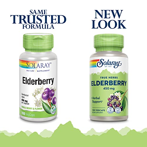 SOLARAY Elderberry Berry & Flower 450mg | Support for General Wellbeing During Cold Months | with Flavonoids & Phenolic Compounds | Non-GMO | 100ct