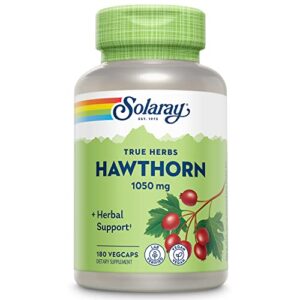 solaray hawthorn berry capsules 1050 mg, hawthorne supplement for cardiovascular function & circulation support, 60 day money-back guarantee, whole berry, vegan, 90 servings, 180 vegcaps