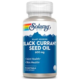 solaray black currant seed oil 600 mg, 90 mg gamma linolenic acid (gla), 60 mg alpha linolenic acid (ala), 240 mg linoleic acid (la), healthy skin, hair, joints, vascular & immune function support, 60-day guarantee, 90 servings, 90 softgels