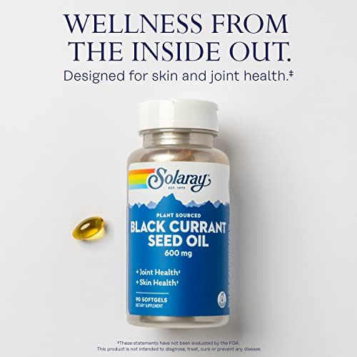 Solaray Black Currant Seed Oil 600 mg, 90 mg Gamma Linolenic Acid (GLA), 60 mg Alpha Linolenic Acid (ALA), 240 mg Linoleic Acid (LA), Healthy Skin, Hair, Joints, Vascular & Immune Function Support, 60-Day Guarantee, 90 Servings, 90 Softgels