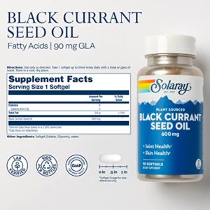 Solaray Black Currant Seed Oil 600 mg, 90 mg Gamma Linolenic Acid (GLA), 60 mg Alpha Linolenic Acid (ALA), 240 mg Linoleic Acid (LA), Healthy Skin, Hair, Joints, Vascular & Immune Function Support, 60-Day Guarantee, 90 Servings, 90 Softgels