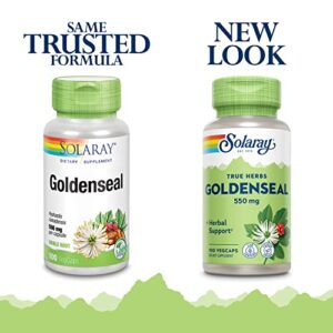 SOLARAY Goldenseal Root 550mg | Healthy Digestion, Immune Function & Respiratory Support | Whole Root | Non-GMO, Vegan & Lab Verified | 100 VegCaps