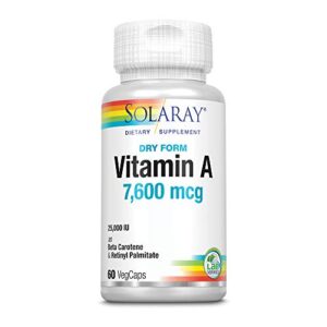 solaray, dry form vitamin a, 7,500 mcg, 60 vegcaps