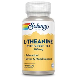 solaray l-theanine – 45 vegcaps – 200 mg + 100 mg green tea leaf