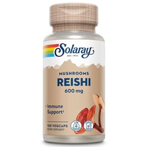 solaray reishi mushroom 600mg | healthy immune, cardiovascular & brain function support | energy & mood supplement | lab verified | 100 vegcaps