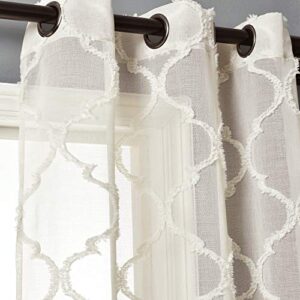 Lush Decor Beige Avon Trellis Grommet Sheer Window Curtain Panel Pair (84" x 38")